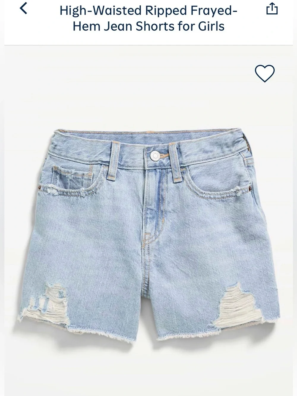NWT Old Navy High-Waisted Ripped Frayed-Hem Jean Shorts for Girls Size 5